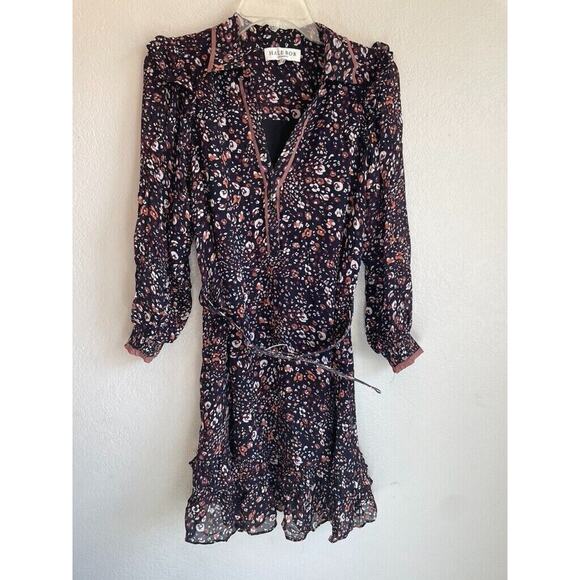 Hale Bob Joan Dress Floral Mesh Crepe Midi Sheath Dress Size Small w/ Belt $280 - Picture 3 of 9